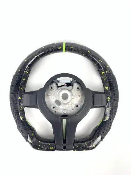 BMW Fx Series Forged Lime Carbon Fibre Flat Bottom Wheel with Matching Paddles & Leather Grip