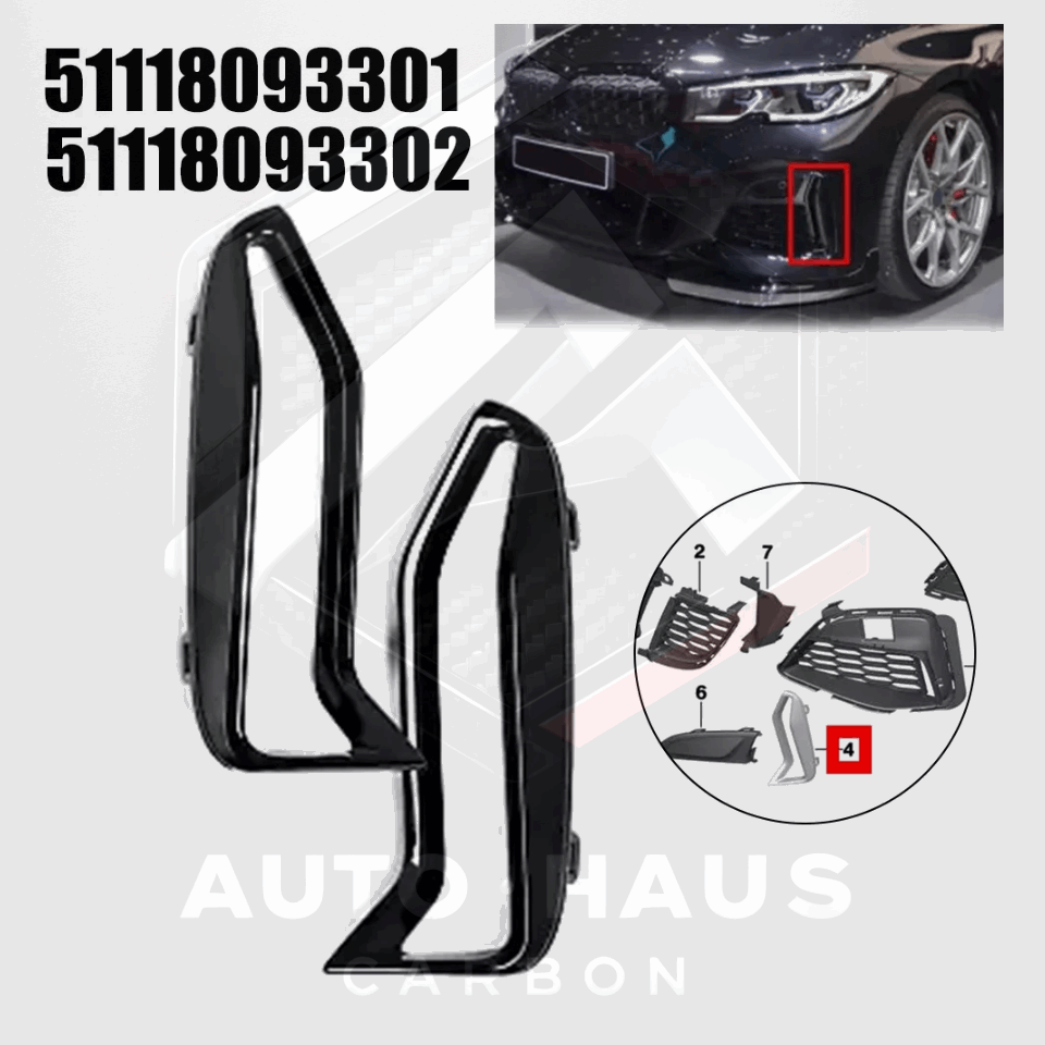 BMW 3 Series G20 G21 Gloss Black Fog Light Trim