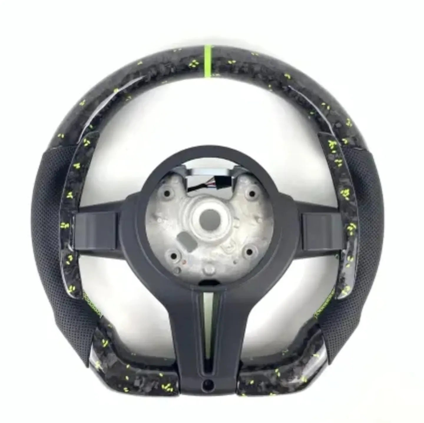 BMW Fx Series Forged Lime Carbon Fibre Flat Bottom Wheel with Matching Paddles & Leather Grip