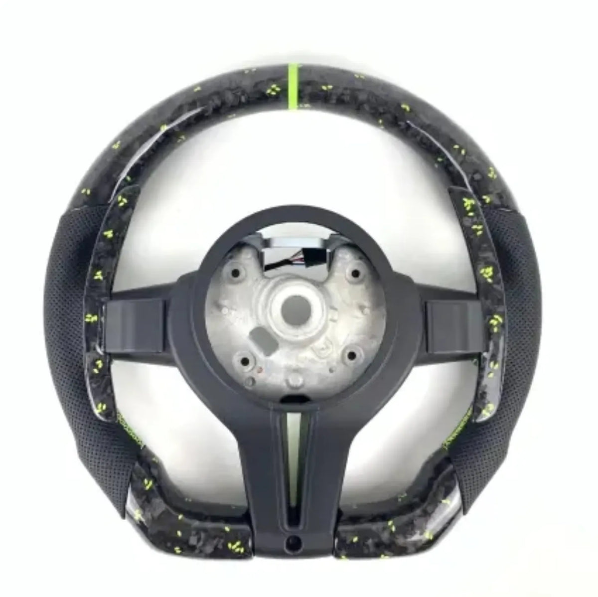 BMW Fx Series Forged Lime Carbon Fibre Flat Bottom Wheel with Matching Paddles & Leather Grip