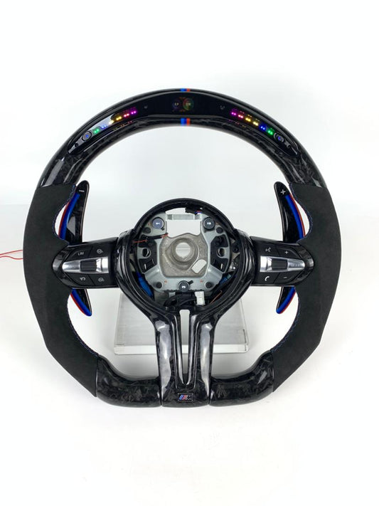 BMW F Series Forged Carbon & Alcantara with Forged Carbon Paddles, Colour LED Display, BMW Tri Colour Stitching & Accents