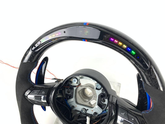 BMW F Series Forged Carbon & Alcantara with Forged Carbon Paddles, Colour LED Display, BMW Tri Colour Stitching & Accents