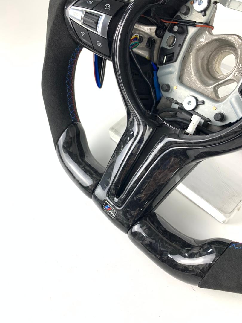 BMW F Series Forged Carbon & Alcantara with Forged Carbon Paddles, Colour LED Display, BMW Tri Colour Stitching & Accents