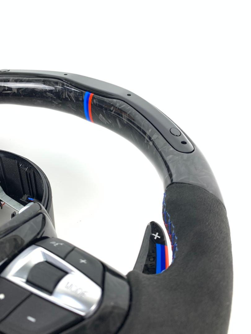 BMW F Series Forged Carbon & Alcantara with Forged Carbon Paddles, Colour LED Display, BMW Tri Colour Stitching & Accents