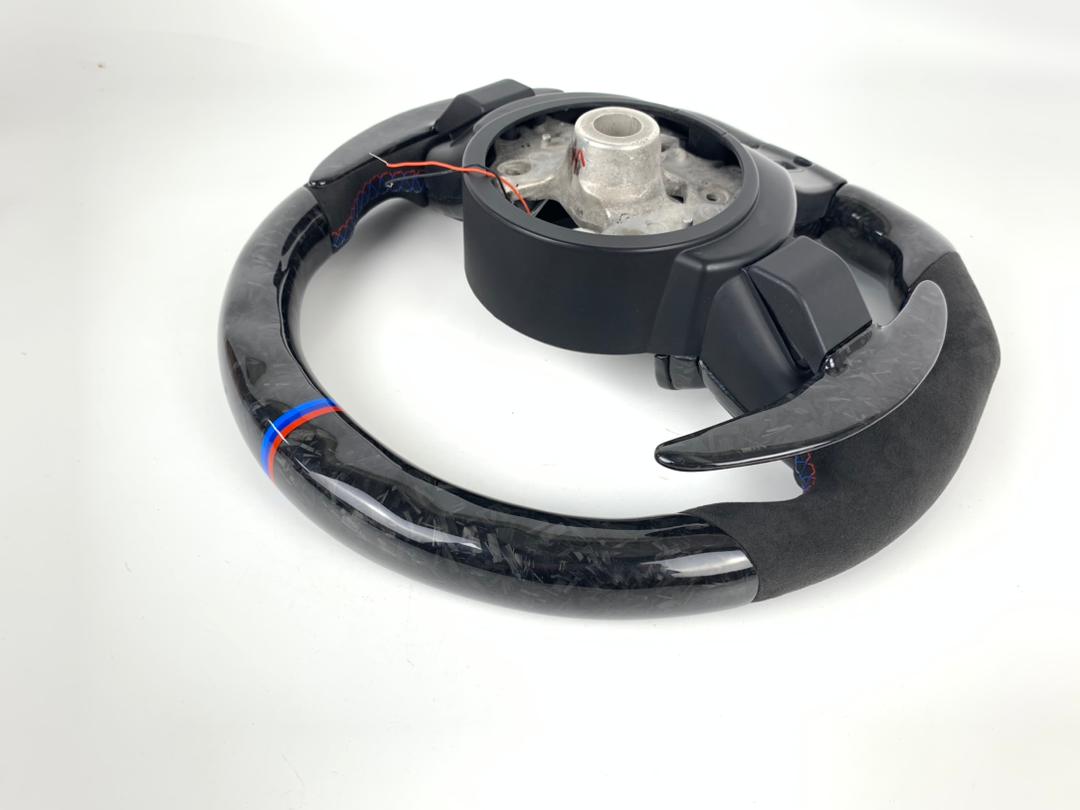 BMW F Series Forged Carbon & Alcantara with Forged Carbon Paddles, Colour LED Display, BMW Tri Colour Stitching & Accents