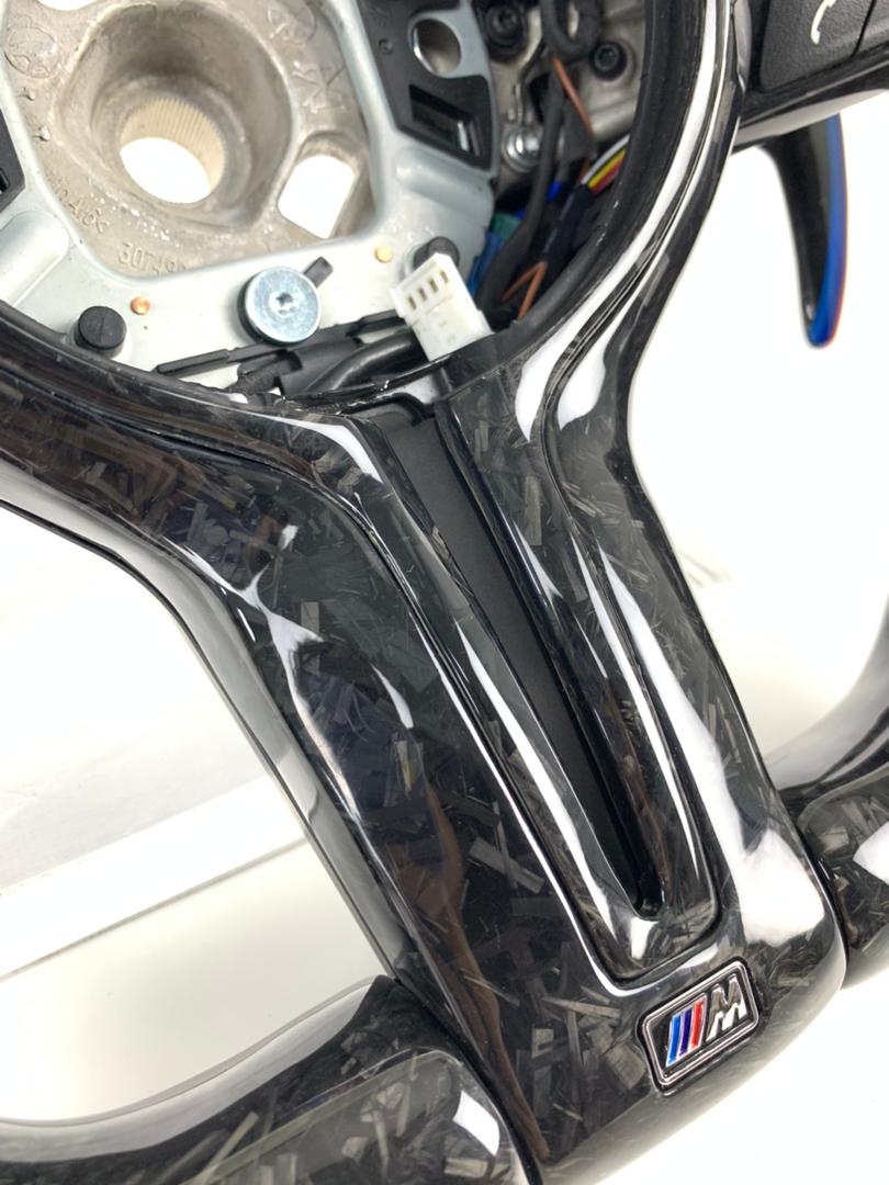 BMW F Series Forged Carbon & Alcantara with Forged Carbon Paddles, Colour LED Display, BMW Tri Colour Stitching & Accents