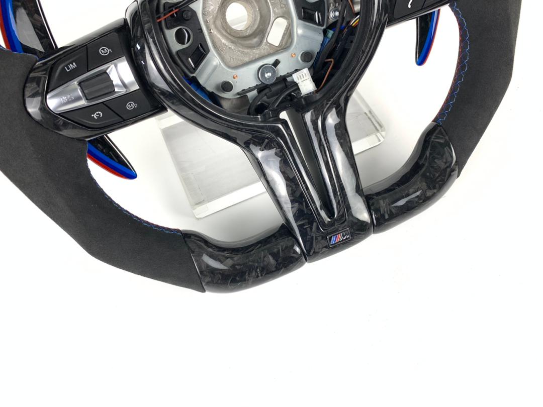 BMW F Series Forged Carbon & Alcantara with Forged Carbon Paddles, Colour LED Display, BMW Tri Colour Stitching & Accents