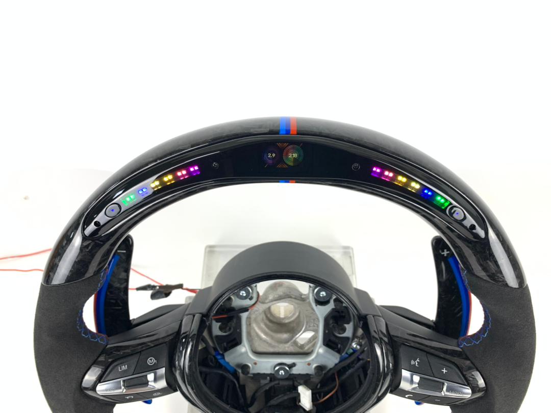 BMW F Series Forged Carbon & Alcantara with Forged Carbon Paddles, Colour LED Display, BMW Tri Colour Stitching & Accents
