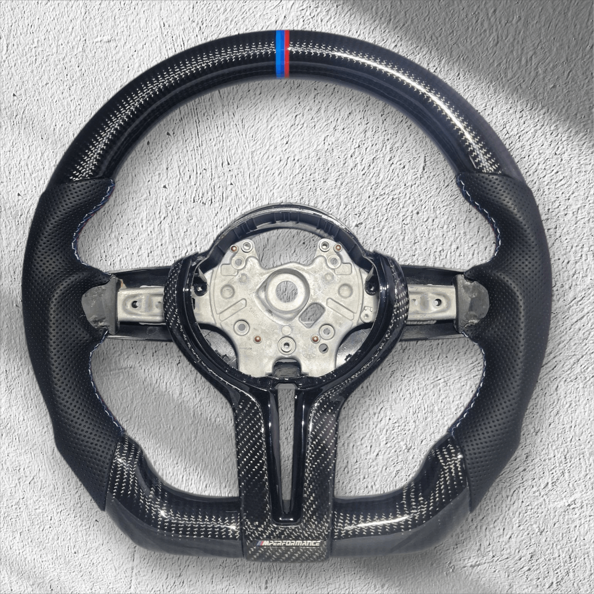 BMW 1/2/3/4 Series Gloss Carbon Fibre & Leather Flat Bottom Steering Wheel - EXPRESS BLACK