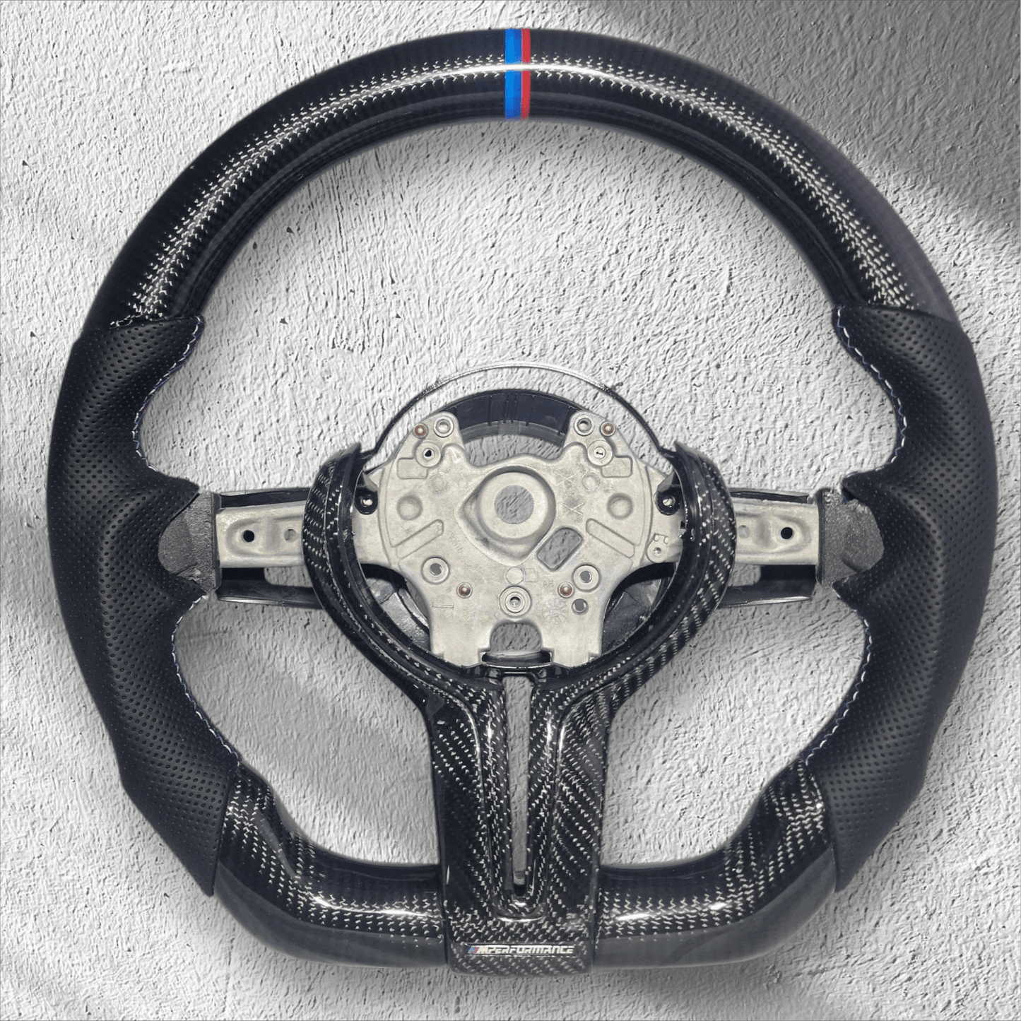 BMW 1/2/3/4 Series Gloss Carbon Fibre & Leather Flat Bottom Steering Wheel - EXPRESS FULL CARBON