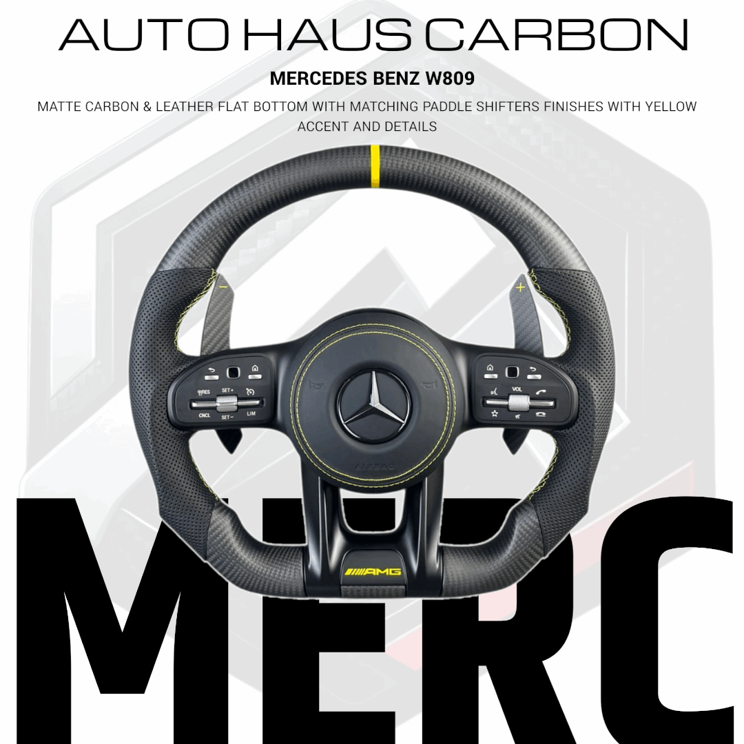 Mercedes Benz C63 AMG W809 Matte Carbon & Leather Custom Flat Bottom Wheel