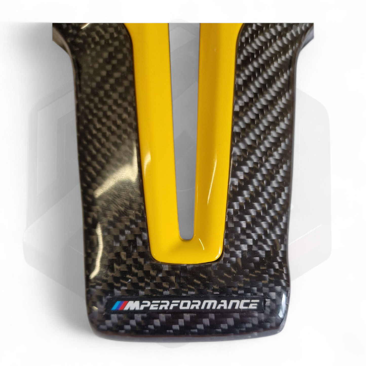 BMW F Series Carbon Fibre Centre Trim - Yellow CS MPERFORMANCE Logo