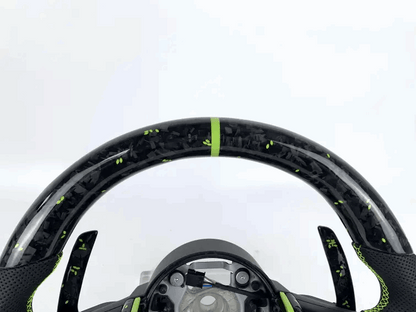 BMW Fx Series Forged Lime Carbon Fibre Flat Bottom Wheel with Matching Paddles & Leather Grip