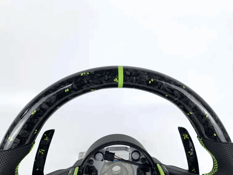 BMW Fx Series Forged Lime Carbon Fibre Flat Bottom Wheel with Matching Paddles & Leather Grip