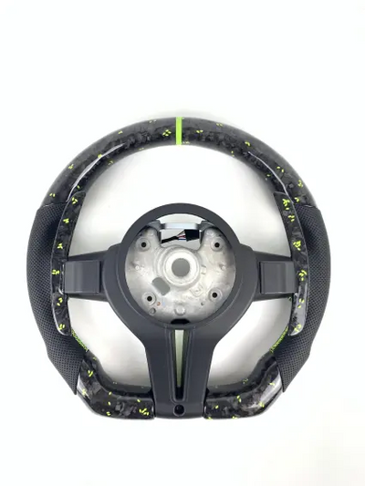 BMW Fx Series Forged Lime Carbon Fibre Flat Bottom Wheel with Matching Paddles & Leather Grip