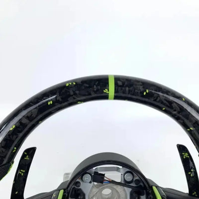 BMW Fx Series Forged Lime Carbon Fibre Flat Bottom Wheel with Matching Paddles & Leather Grip