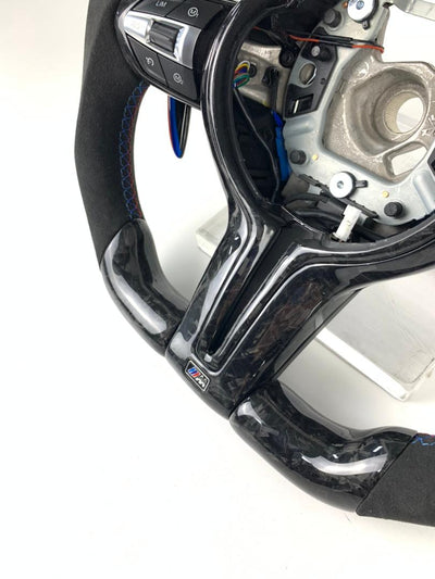 BMW F Series Forged Carbon & Alcantara with Forged Carbon Paddles, Colour LED Display, BMW Tri Colour Stitching & Accents