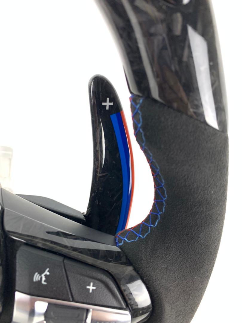 BMW F Series Forged Carbon & Alcantara with Forged Carbon Paddles, Colour LED Display, BMW Tri Colour Stitching & Accents