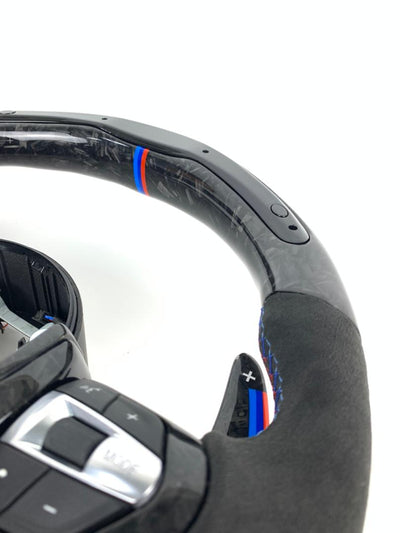 BMW F Series Forged Carbon & Alcantara with Forged Carbon Paddles, Colour LED Display, BMW Tri Colour Stitching & Accents