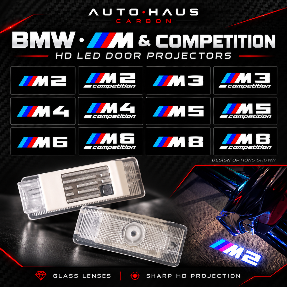 bmw m competition HD LED door projectors design overview