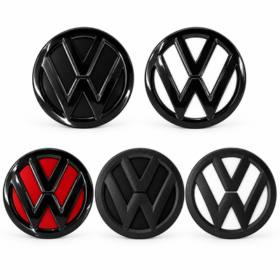 Golf MK7 and MK7.5 rear emblem finishes; red insert illustrated
