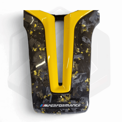 BMW F Series Forged Gold Carbon Fibre Centre Trim - Yellow CS MPERFORMANCE Logo