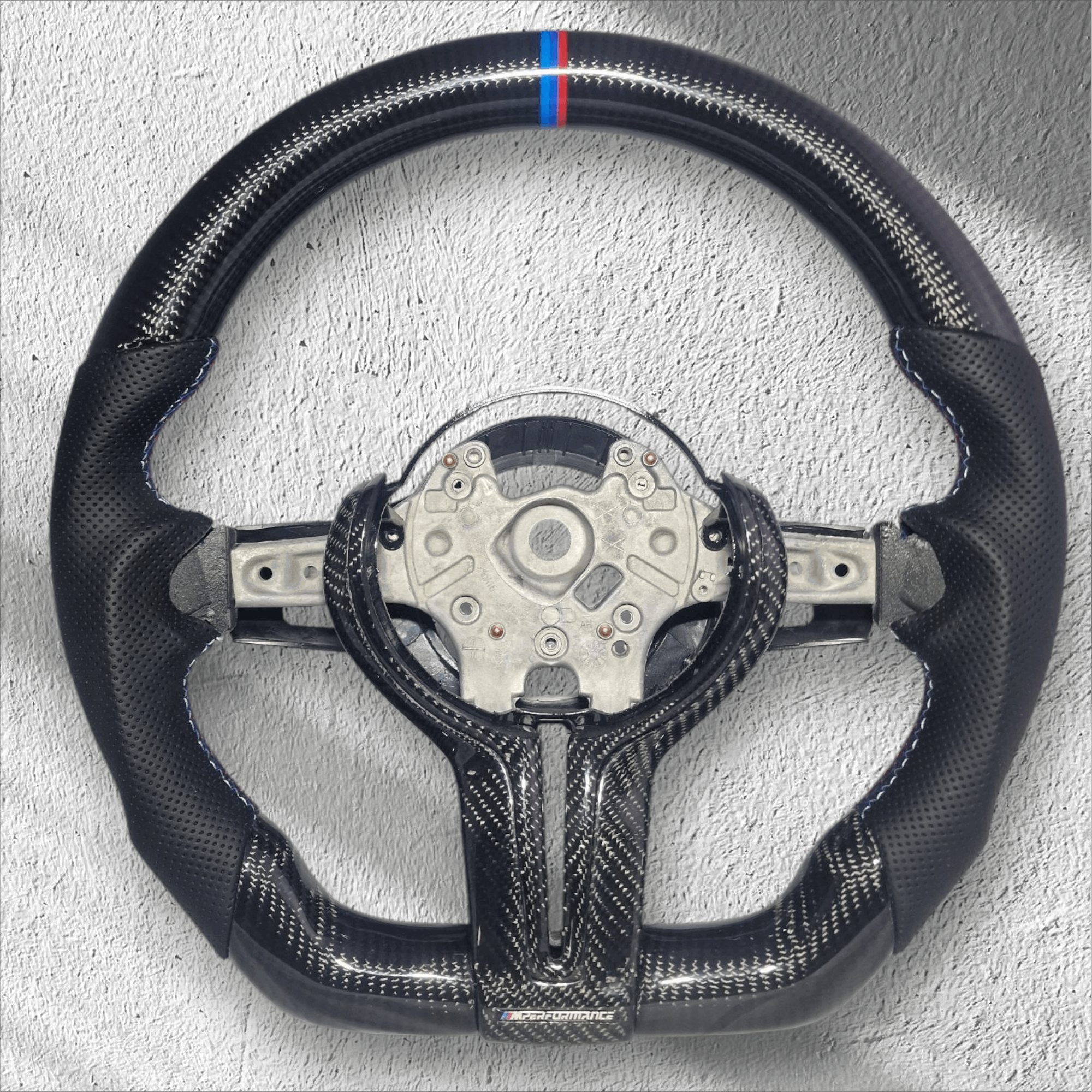 BMW 1/2/3/4 Series Gloss Carbon Fibre & Leather Flat Bottom Steering Wheel - EXPRESS FULL CARBON