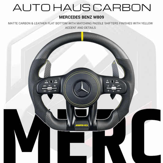 Mercedes Benz C63 AMG W809 Matte Carbon & Leather Custom Flat Bottom Wheel