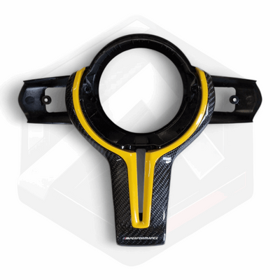 BMW F Series Carbon Fibre Centre Trim - Yellow CS MPERFORMANCE Logo