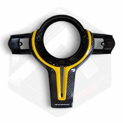 BMW F Series Carbon Fibre Centre Trim - Yellow CS MPERFORMANCE Logo