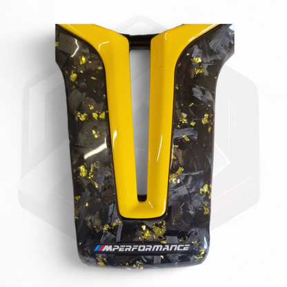 BMW F Series Forged Gold Carbon Fibre Centre Trim - Yellow CS MPERFORMANCE Logo