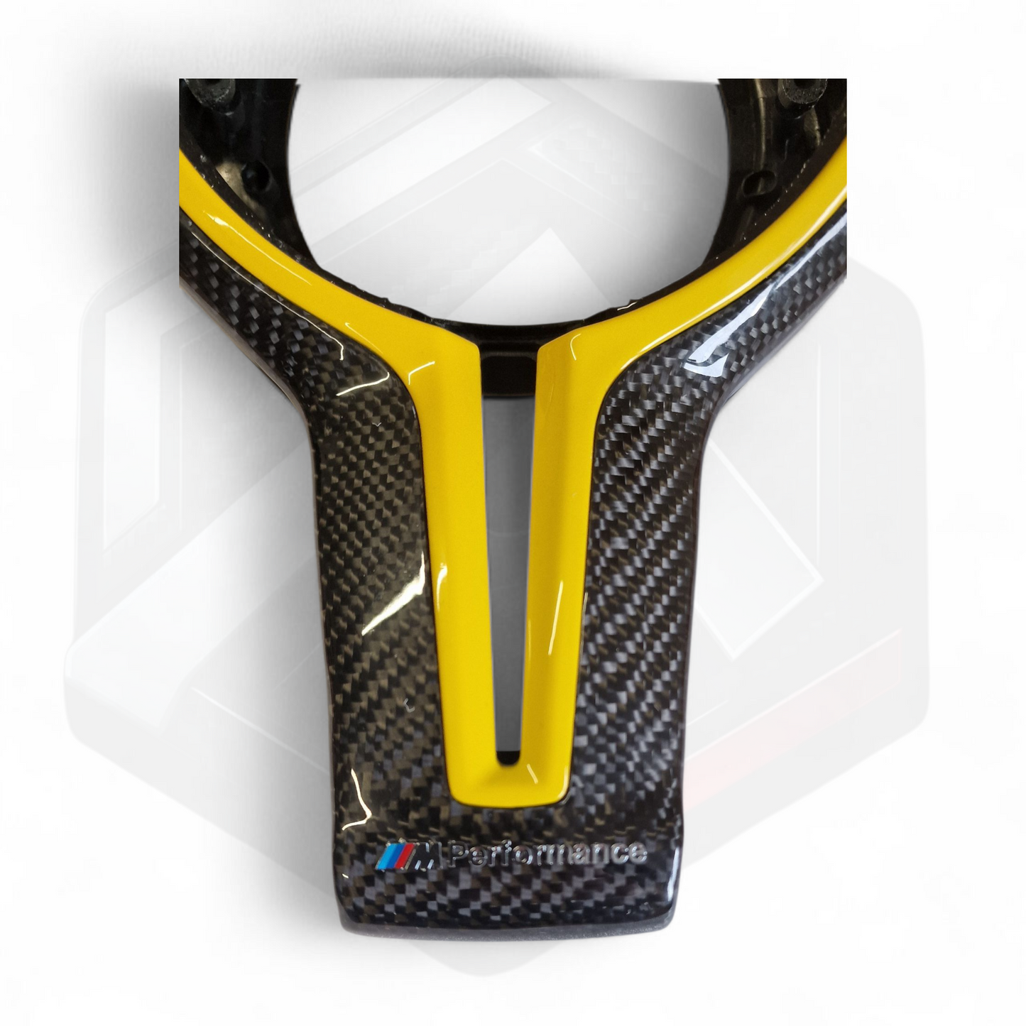 BMW F Series Carbon Fibre Centre Trim - Yellow MPERFORMANCE Logo