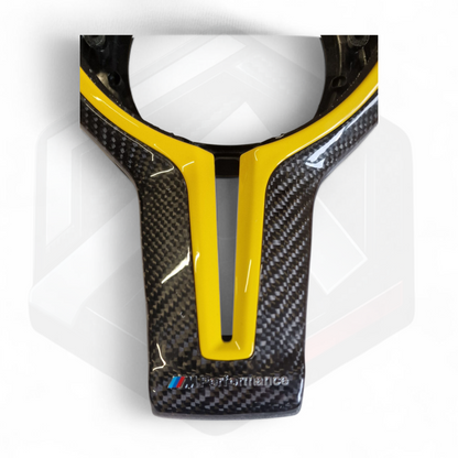 BMW F Series Carbon Fibre Centre Trim - Yellow MPERFORMANCE Logo