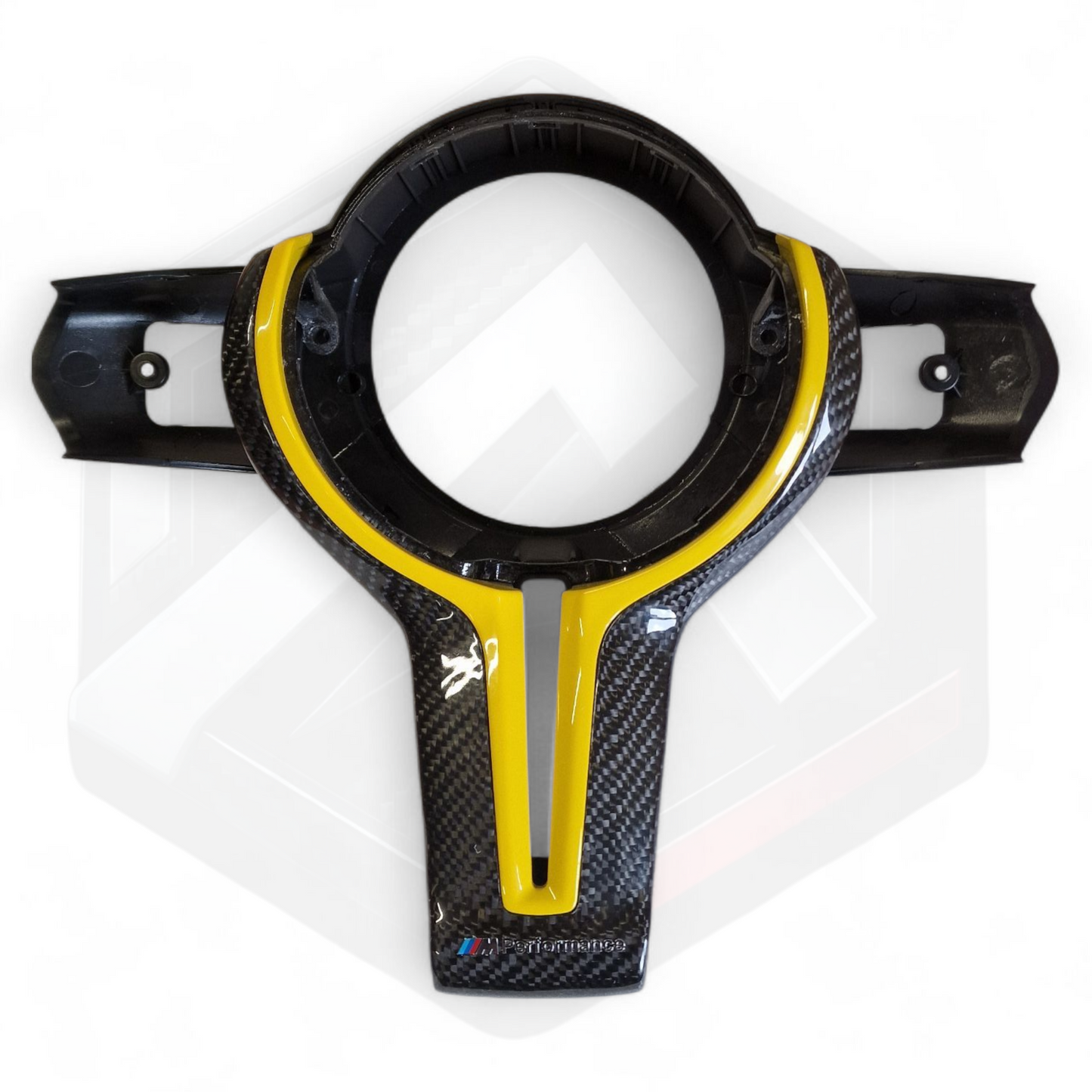 BMW F Series Carbon Fibre Centre Trim - Yellow MPERFORMANCE Logo
