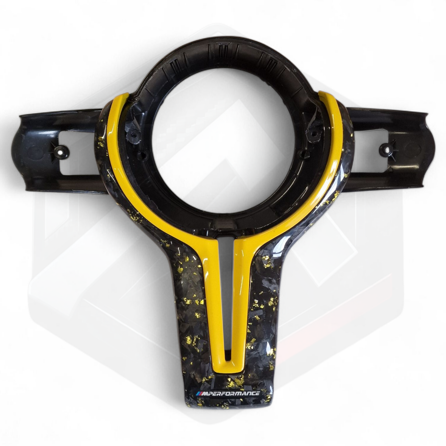 BMW F Series Forged Gold Carbon Fibre Centre Trim - Yellow CS MPERFORMANCE Logo